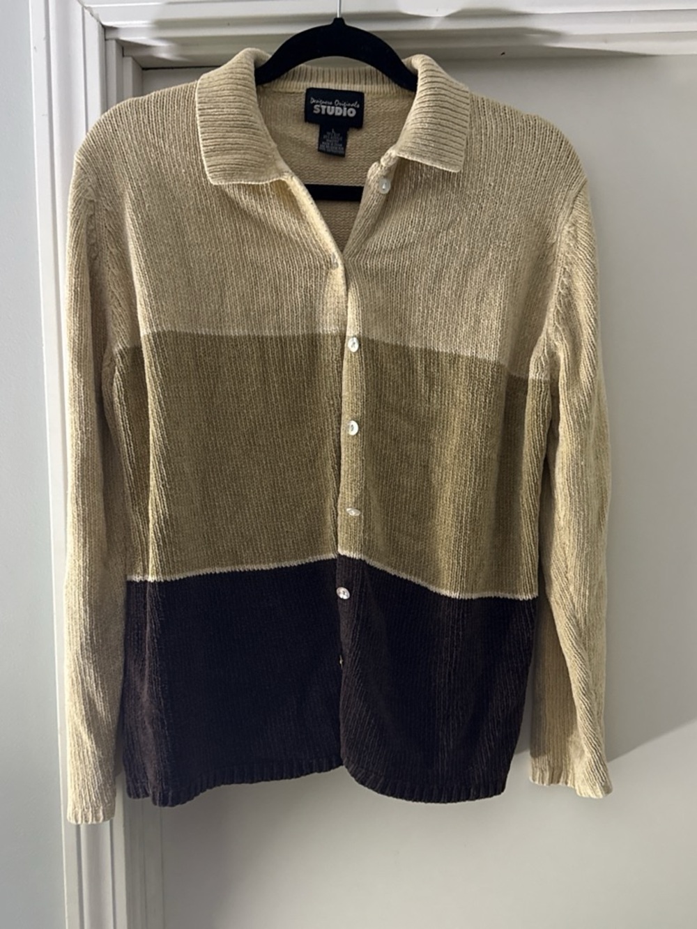 Design Originals Studio Colorblock Button-Up Cardigan